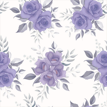 壁纸美丽的花朵与紫色花朵无缝模式花园花束花卉