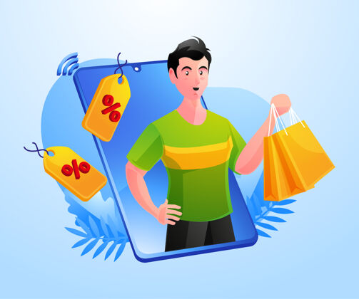 零售男人用手机在线购物支付男人电子商务