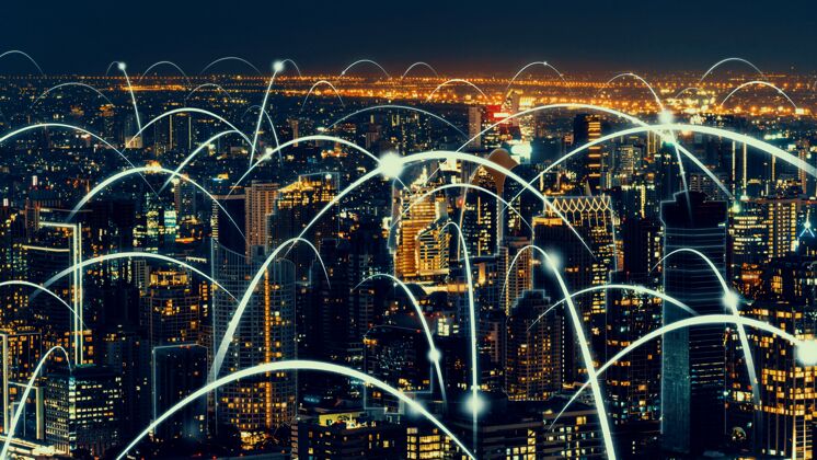 连接全球化的智慧数字城市抽象图形展示连接网络5g通信无线