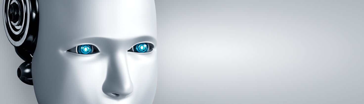 全息图机器人人形脸和眼睛特写视图三维渲染视觉空人