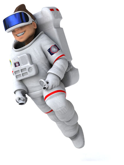 卡通有趣的三维插图宇航员与虚拟现实头盔科技未来派3d