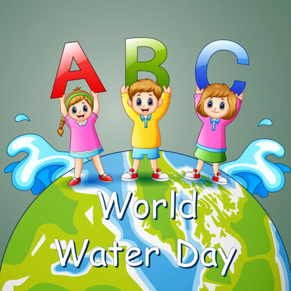 庆祝世界水日设计与儿童举行abc信保护自然地球