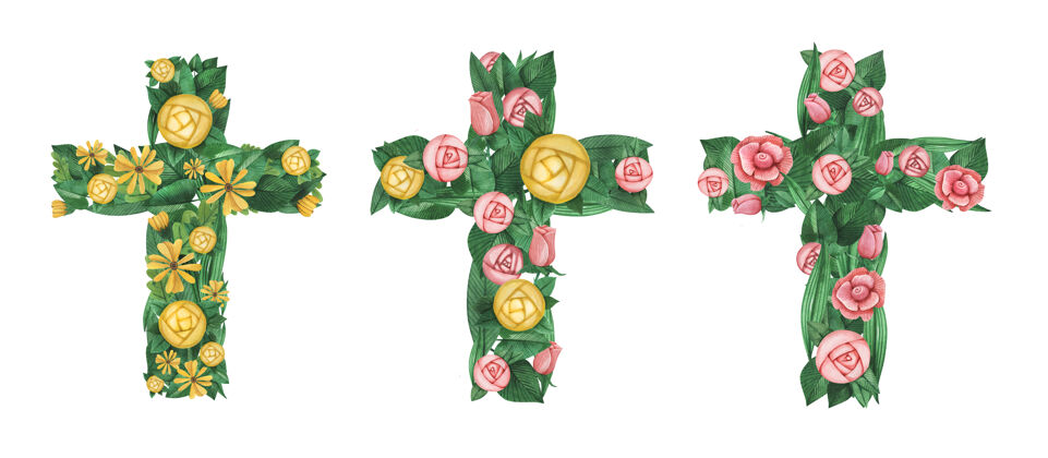 花卉复活节十字手绘水彩套装花蕾水彩套装插画