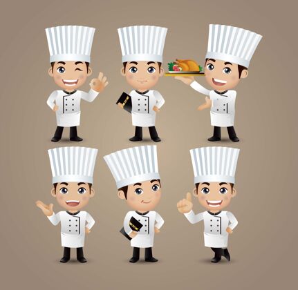 欢呼职业-不同姿势的厨师人厨房专业