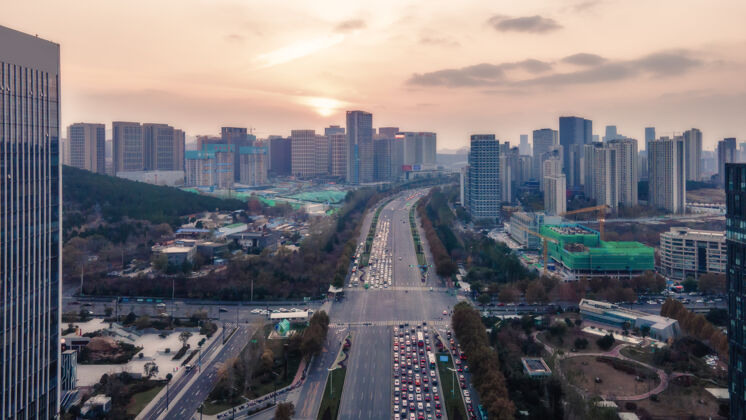 综合体中国济南现代城市建筑景观航拍透视胡同沥青路