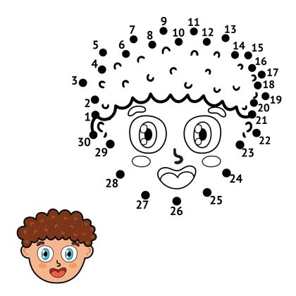 简单点对点游戏孩子们连接画一个男孩的头涂鸦脸男孩