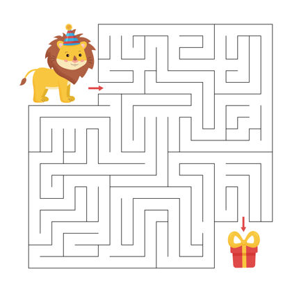 游戏教育迷宫游戏孩子们救命狮子想办法送礼绘画益智工作表