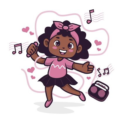 卡通卡通黑人女孩插画可爱舞蹈女孩