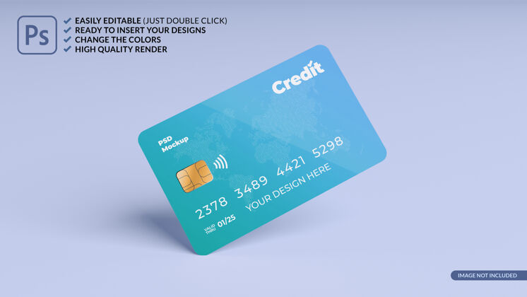 正面浮动信用卡设计模型三维渲染企业现实身份