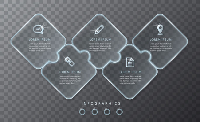信息图信息图设计透明玻璃标签和图标界面技术演示