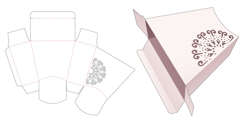 存储纸板梯形框与干曼荼罗模切模板盒包装蓝图