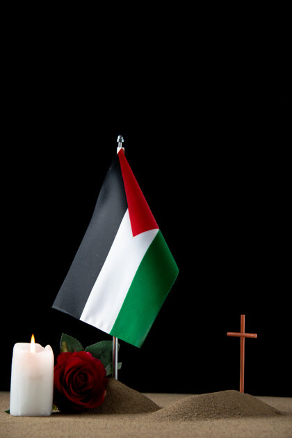 国旗黑色巴勒斯坦国旗的小坟墓正面图民族国家爱国