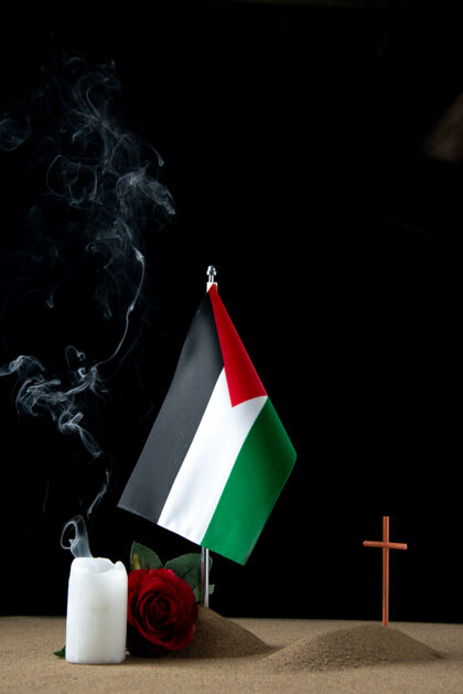 国旗黑色巴勒斯坦国旗的小坟墓正面图民族死亡爱国