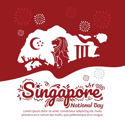 爱国手绘新加坡国庆插画新加坡国旗手绘新加坡国庆