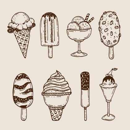冰淇淋收藏手绘冰淇淋系列食品套餐美味