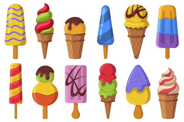食品扁平冰淇淋系列什锦冷冻食品收藏