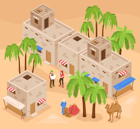 埃及现代埃及旅游景点等距组成与游客探索国王谷和骆驼骑壁画棕榈木乃伊