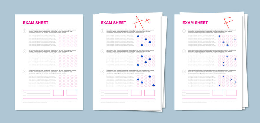 竞赛考试表模板3现实的测试页面与多选答案样本堆表格考试Point