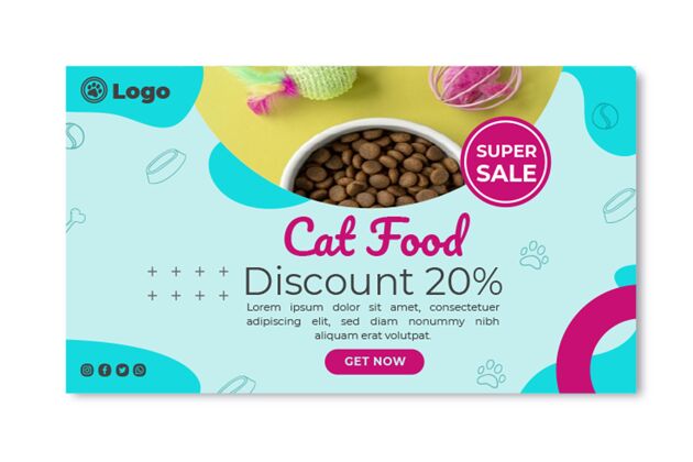 营养猫粮横幅模板与折扣动物食品健康