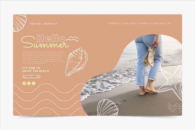 夏季手绘夏季登陆页模板与照片季节潜在客户捕获页目的地页