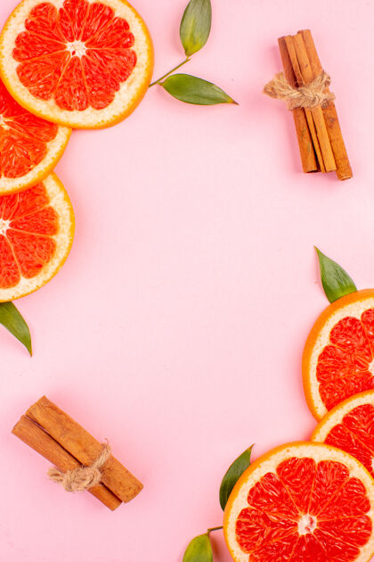 可食用水果粉红色表面上美味葡萄柚的俯视图新鲜食品甜点