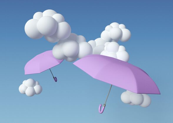 自然3d白云和雨伞蓝色背景3d云形状