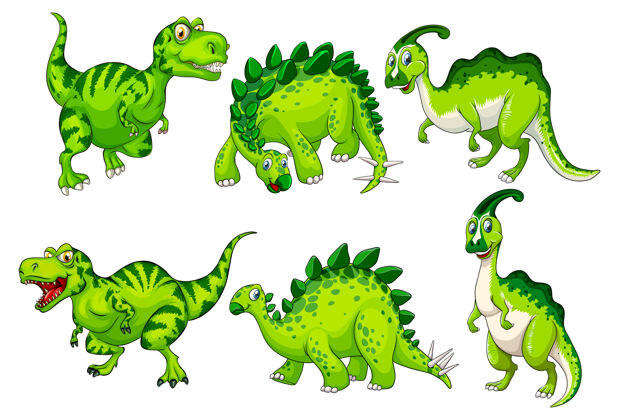 儿童一组绿色恐龙卡通人物剑龙系列年轻