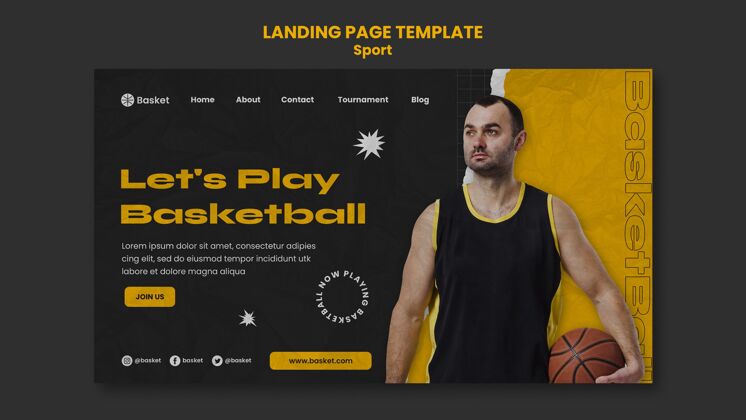 活动与男性球员篮球比赛的登录页模板篮球网页模板篮球运动员