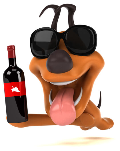 狗有趣的狗三维插图波尔多葡萄酒三维