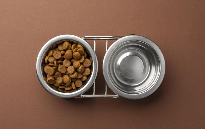 宠物配件宠物配件静物与一套食物碗干粮和水宠物食品干粮水碗