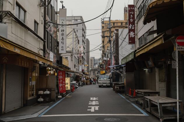 建筑日本街道和建筑物的标志日本空街透视图