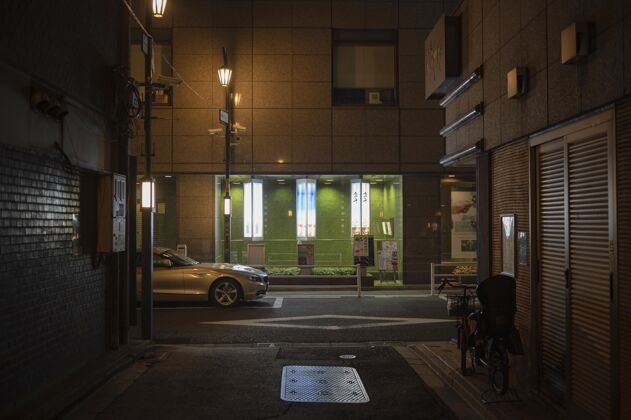 城市日本城市晚上有车在街上汽车城市日本