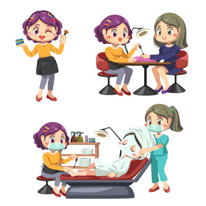 刷子美容师在美容院化妆 女客户坐在舒适的椅子上剪刀工作保健