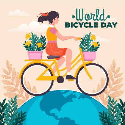 生态有机平面世界自行车日插画平面自行车国际