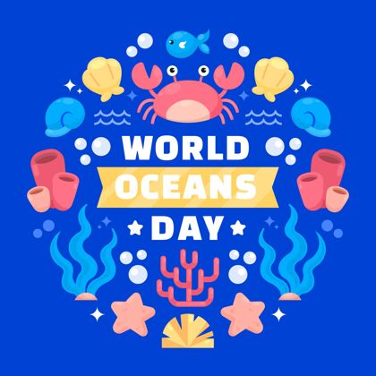 平面平面世界海洋日插图平面设计全球生态系统