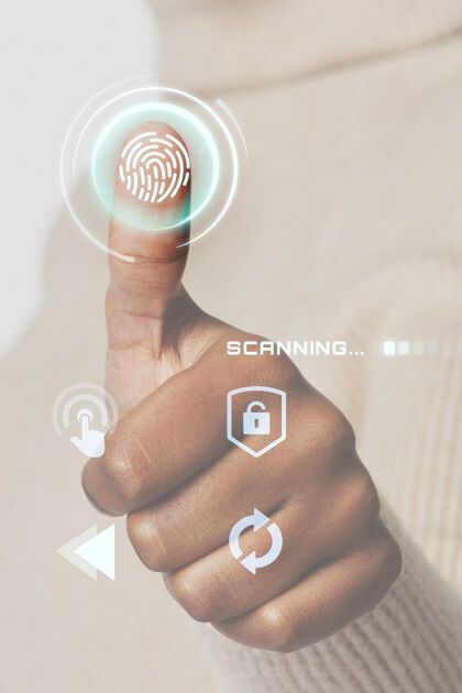 虚拟界面女人扫描指纹与未来的界面智能技术数字密码未来