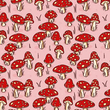 图案设计手绘蘑菇图案图案真菌蘑菇