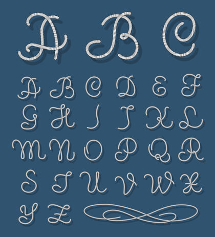 书法绳索字体航海字母绳索手绘字母字母排版复古 绳索和字符串字体线条字符串线