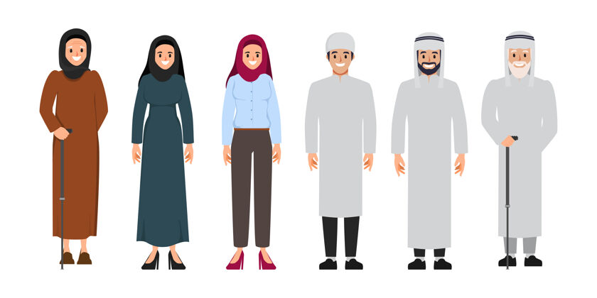 工作区阿拉伯家庭和以及沙特卡通男女伊斯兰人女人