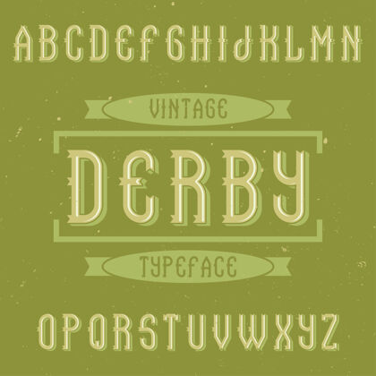 字母表名为derby.的复古标签字体瓶子旧排版