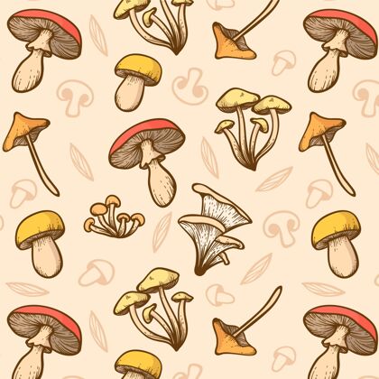 装饰品手绘蘑菇图案设计重复蘑菇