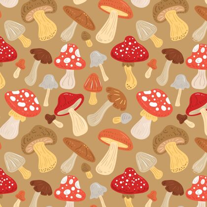 彩色背景手绘蘑菇图案背景彩色墙纸