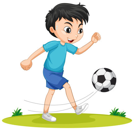 游戏可爱的男孩踢足球卡通人物孤立教育休闲人类