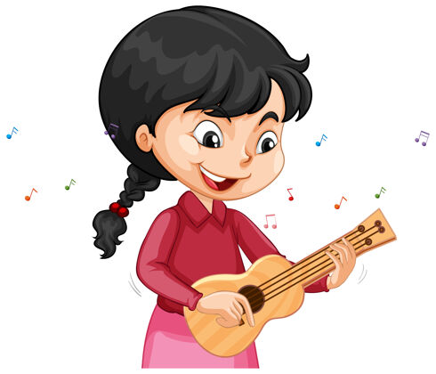 人类一个女孩卡通人物在演奏四弦琴玩音乐家学生