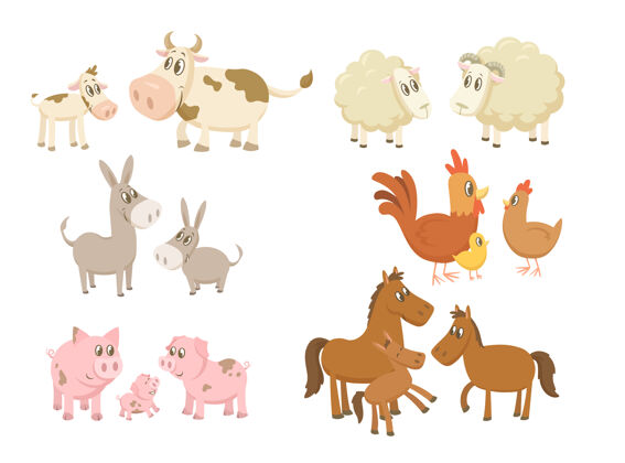 可爱有趣的农场动物家庭集合c学校农场羔羊