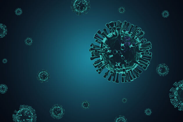 微生物学Covid-19 冠状病毒 3d病毒背景渲染生物学暴发武汉