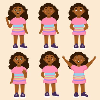 孩子不同姿势的黑人女孩设置女孩非洲裔美国人