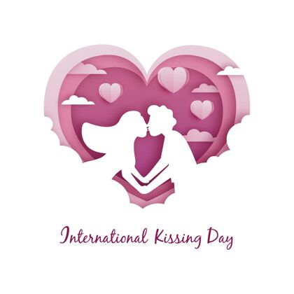 爱国际接吻日纸制插画2月13日国际接吻日浪漫