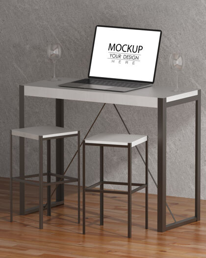 电脑办公桌上的笔记本电脑psd模型室内桌子模型