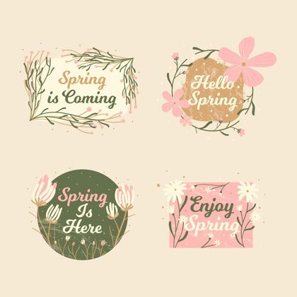徽章春季标签系列春天花卉春天的时间